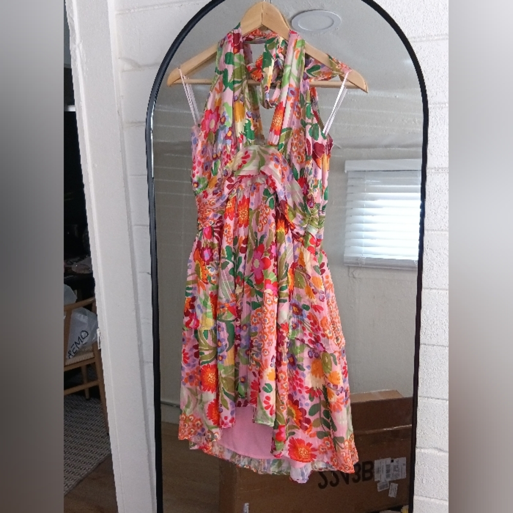 Nwt BTFL-life Vibrant Floral Halter High-Low Dress Multi Size M